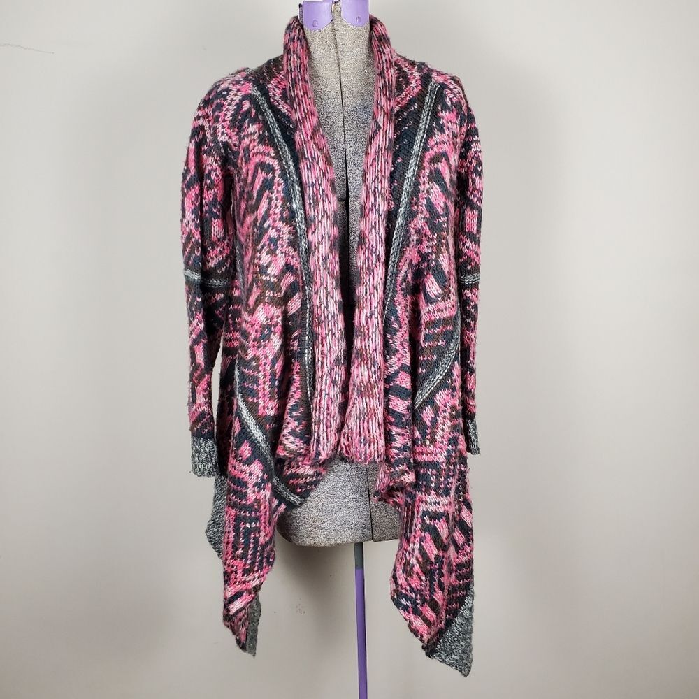 Urban Outfitters Asymmetrical Handkerchief Geometric Knit Cardigan Pink Size S